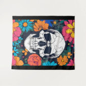 カラフル,フローラスカルアート タペストリー (正面(横))