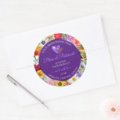 カラフル フローラル フレーム 紫 商品ラベル ハート ラウンドシール (封筒)