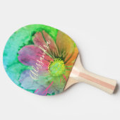 カラフル フローラル 水彩 モノグラム 名前 植物 卓球ラケット (横)