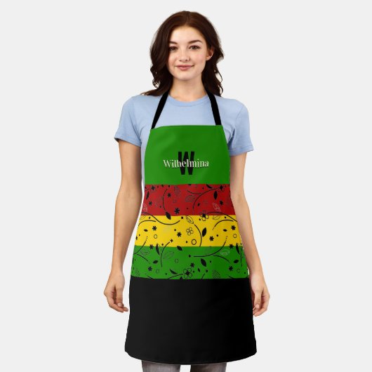 カラフル |フローラ |モノグラムパーソナライズされた エプロン (着用した状態)