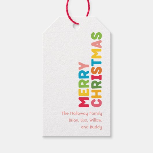カラフル&ブライトメリークリスマスファミリーギフトラベル ギフトタグ (正面)