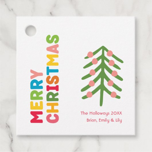 カラフル&ブライトメリークリスマス広場ギフトラベル フェイバータグ (正面)