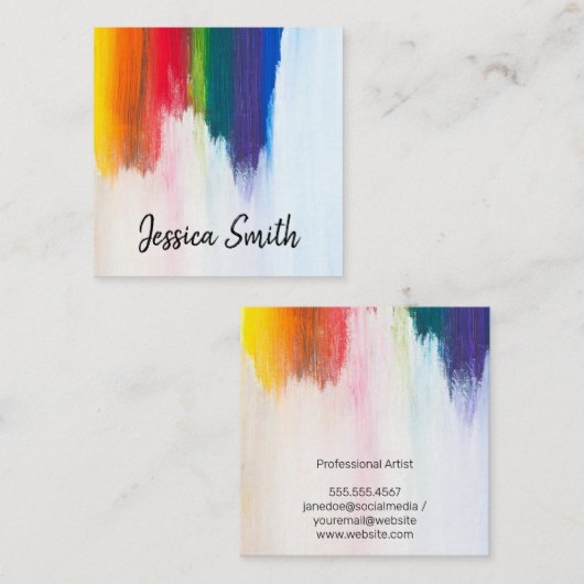 カラフル | ブラシストローク | アーティスト スクエア名刺 (正面/裏面)