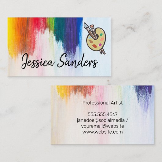 カラフル | ブラシストローク | アーティスト | 絵を描ブラシ 名刺 (正面/裏面)
