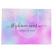 カラフル ホログラフィック グリッター パステル ガーリー ラージペーパーバッグ (裏面)