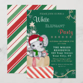 カラフル ホワイトエレファント クリスマス パーティー 招待状 (正面/裏面)