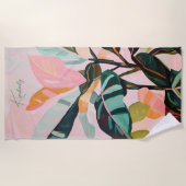 カラフル ボーホー トロピカル フォリアージ パーム オーダーメイド ネーム ビーチタオル (正面)