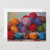 カラフル・ボールズ・オブ・ウール・ヤーンお誕生日おめでとう ポストカード (正面/裏面)