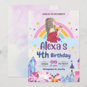 カラフル マジカル レインボー ガールズ バースデー パーティー 招待状 (正面/裏面)