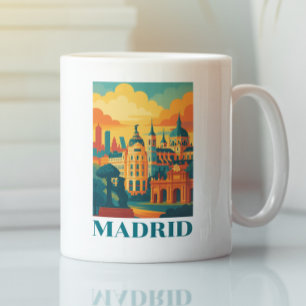 カラフル マドリード スペイン ビンテージ トラベル コーヒーマグカップ