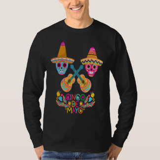カラフル メキシカンスカル 女性 シンゴ・デ・マヨ パーティ Tシャツ