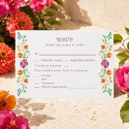 カラフル メキシカン フラワー フィエスタ ウェディング RSVP カード
