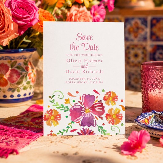 カラフル メキシカン フラワー フィエスタ Save the Date カード