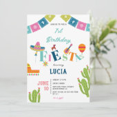 カラフル メキシコフィエスタ サボテン 1歳の誕生日 招待状 (スタンド正面)