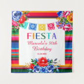 カラフル メキシコ柄セラペ 花のフィエスタ タペストリー (正面)