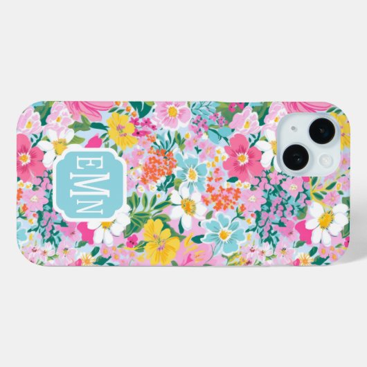 カラフル モダンガーデン モノグラム Case-Mate iPhoneケース (裏面 (横))