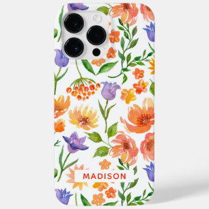 カラフル モダン ウォーターカラー フラワー 名前入り Case-Mate iPhone 14 PRO MAXケース