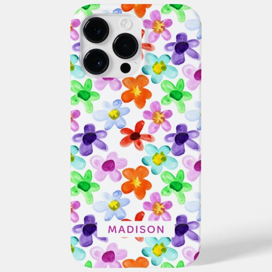 カラフル モダン ウォーターカラー フラワー 名前入り Case-Mate iPhoneケース (裏面)