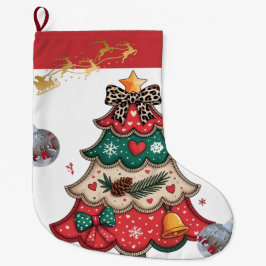 カラフル モダン クリスマスツリー ラージクリスマスストッキング