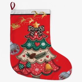 カラフル モダン クリスマスツリー ラージクリスマスストッキング
