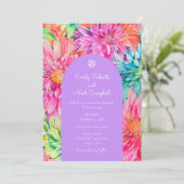 カラフル モダン トロピカル 水彩 フラワー ウェディング 招待状 (スタンド正面)