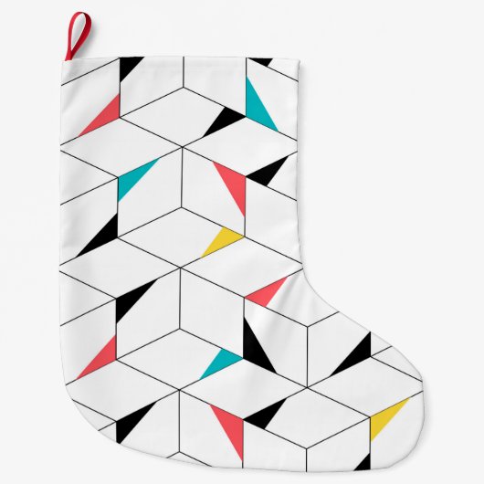 カラフル,モダン，明るい，トレンディーの幸せなキューブ ラージクリスマスストッキング (正面)