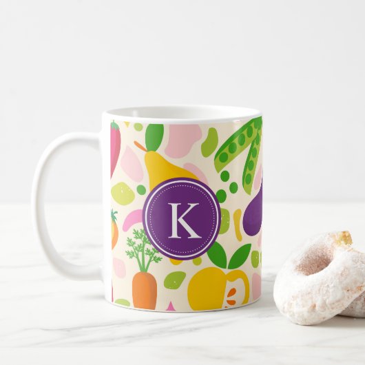 カラフル モノグラム フルーツ 野菜 コーヒーマグカップ (ドーナツ)