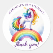 カラフル、ユニコーンをテーマにした虹 ラウンドシール (正面)