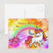 カラフル，ユニコーン，虹，ハート,誕生日 ポストカード (正面/裏面)