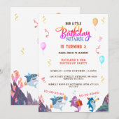 カラフル リトル シャーク キッズ バースデーパーティ 招待状 (正面/裏面)