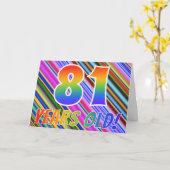 カラフル+レインボーパターン「81歳！」 カード (黄色い花)