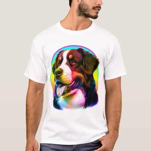 カラフル レインボー かっこいい犬 Tシャツ (正面)