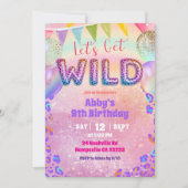カラフル レインボー ヒョウ柄 お誕生日おめでとう Let's Get Wild 招待状 (正面)