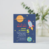 カラフル ロケット 宇宙 パーティー こどもの誕生日 招待状 (スタンド正面)