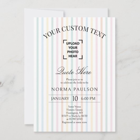 カラフル ヴィンテージ ストライプ ブライズメイド パーティー ウィークエンド 招待状 (正面)