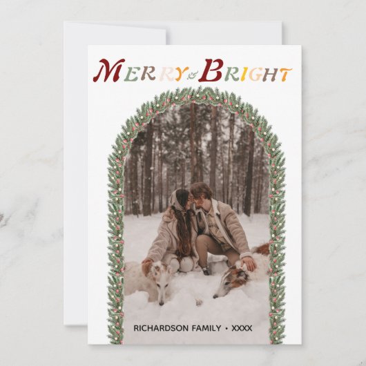 カラフル ヴィンテージ メリー＆ブライト あなたのアーチ フォト シーズンカード (正面)