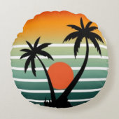 カラフル_ヴィンテージ_レトロ_日没 ラウンドクッション (正面)
