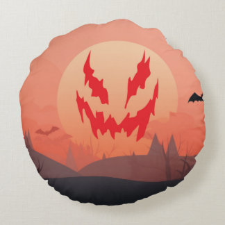 カラフル_ヴィンテージ_レトロ_日没 ラウンドクッション