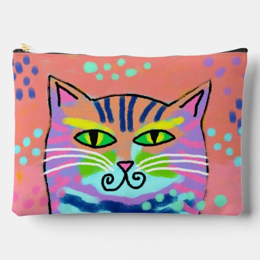 カラフル 三毛猫 アブストラクトアート アクセサリーポーチ (正面)