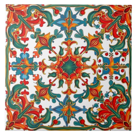 カラフル,地中海のモザイク，赤，オレンジ，緑 タイル (正面)