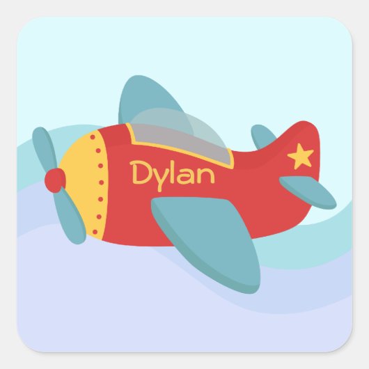 カラフル&愛らしい漫画飛行機 スクエアシール (正面)
