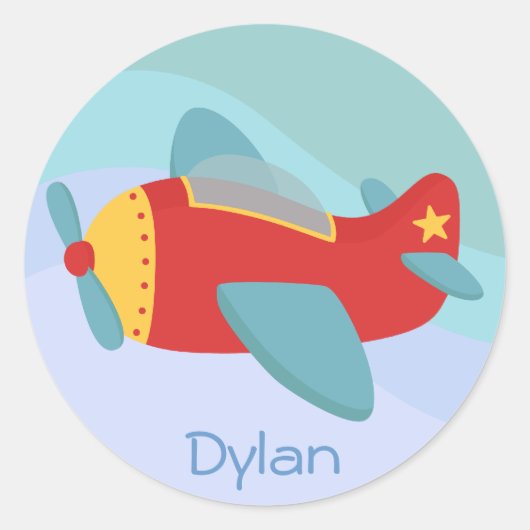 カラフル&愛らしい漫画飛行機 ラウンドシール (正面)