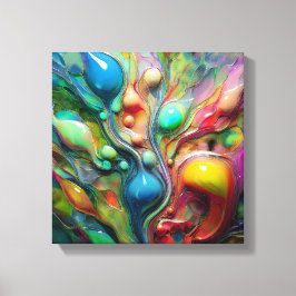 カラフル、流体、光沢、泡 キャンバスプリント