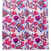 カラフル，熱帯花の模様 シャワーカーテン (正面)