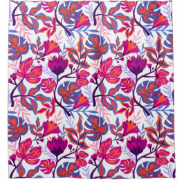 カラフル，熱帯花の模様 シャワーカーテン