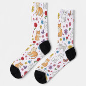 カラフル 猫 ハートと花  ソックス (左)