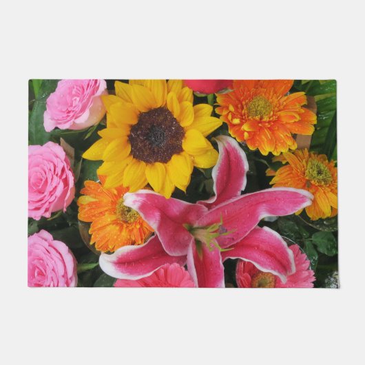 カラフル+花、ガーデン+格言、カラ+ l ドアマット (正面)