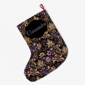 カラフル，贅沢，紫，金ゴールドパーソナライズされた ラージクリスマスストッキング (裏面 (吊り時))