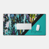 カラフル+黒いシッククール大理石 デスクマット (キーボード&マウス)