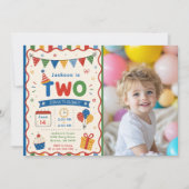 カラフル 2歳の誕生日パーティー 招待状 (正面)